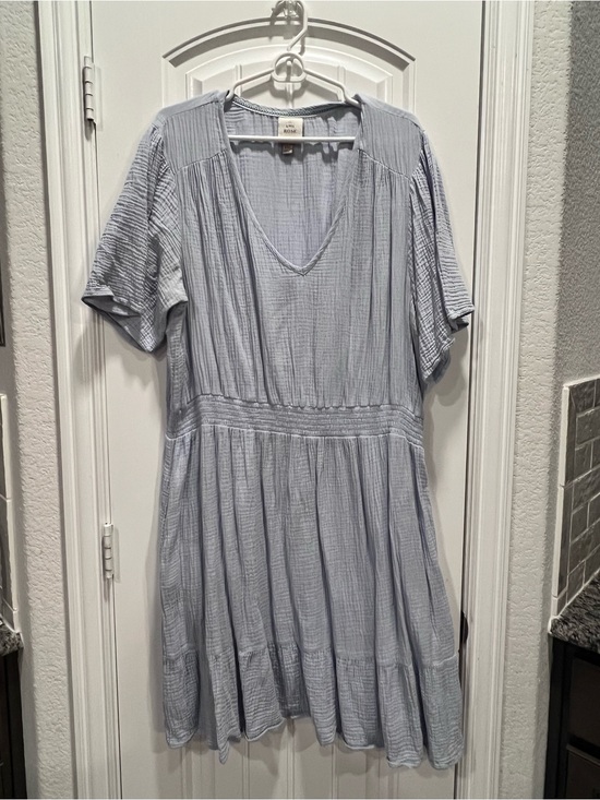 Knox Rose Dresses & Skirts - Knox Rose Pale Blue V-Neck Tiered Cotton Dress